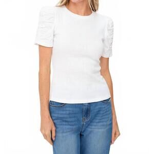 NEW SIX/FIFTY alexandria ribbed ruched sleeve top in white